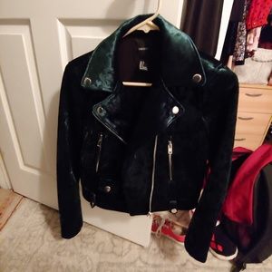 Green Velvet Moto Jacket